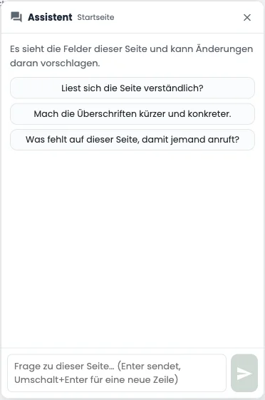 Der Assistent kennt die Felder der offenen Seite.