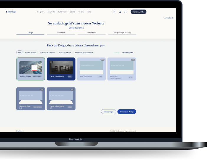 MacBook mit dem SiteFlow-Website-Konfigurator